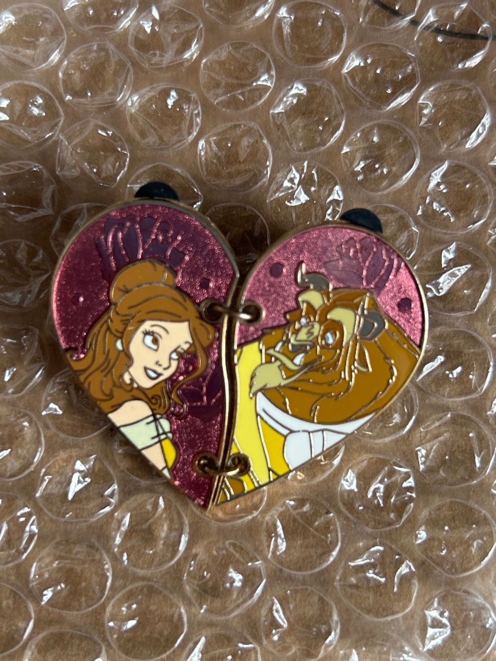 Disneyland Beauty and the Beast Split Heart Pink Glitter Belle Pin